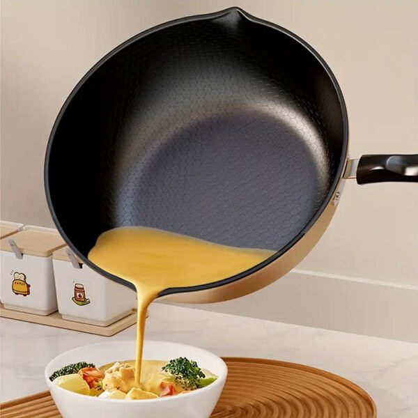 Beginner Friendly Yellow Honeycomb Non Stick Frying Pan with Detachable Handle and Dual Pour Spouts