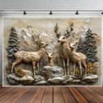 3D Deer Family Tapestry Wall for Room
