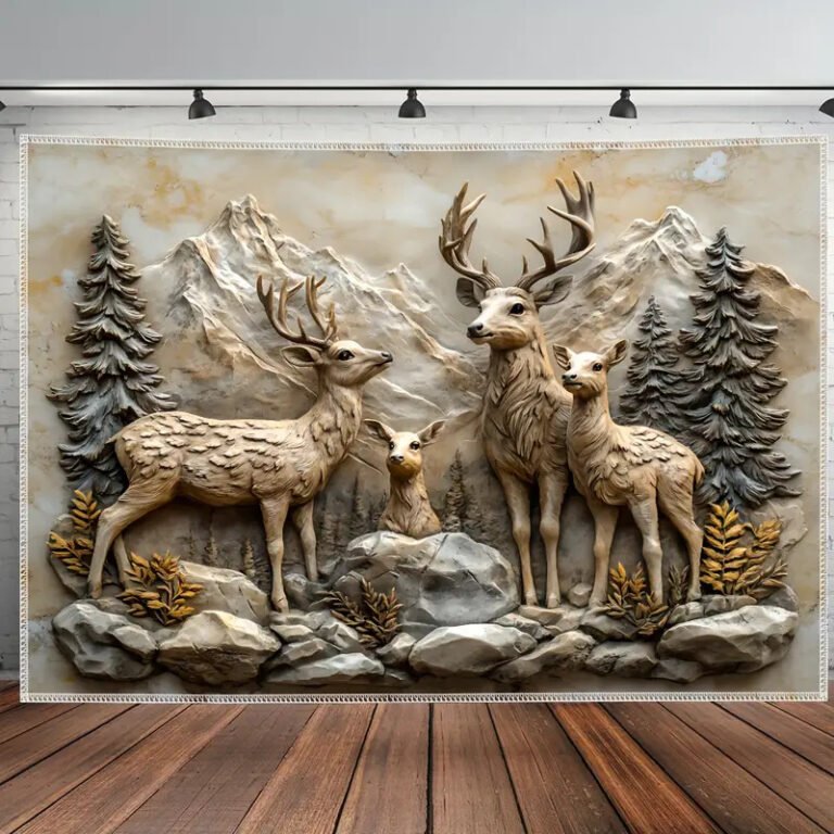 3D Deer Family Tapestry Wall for Room
