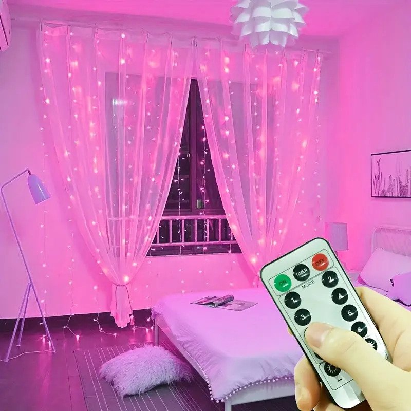 300 LED Pink Fairy Curtain Lights