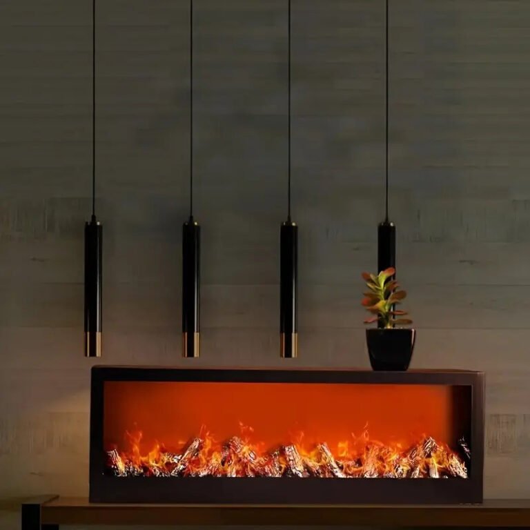 A warm Art Deco style fireplace light