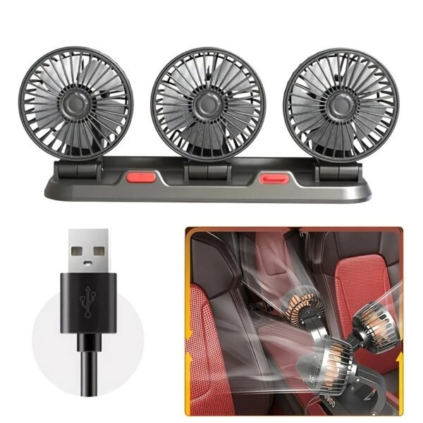 Car mounted USB 3 head foldable fan