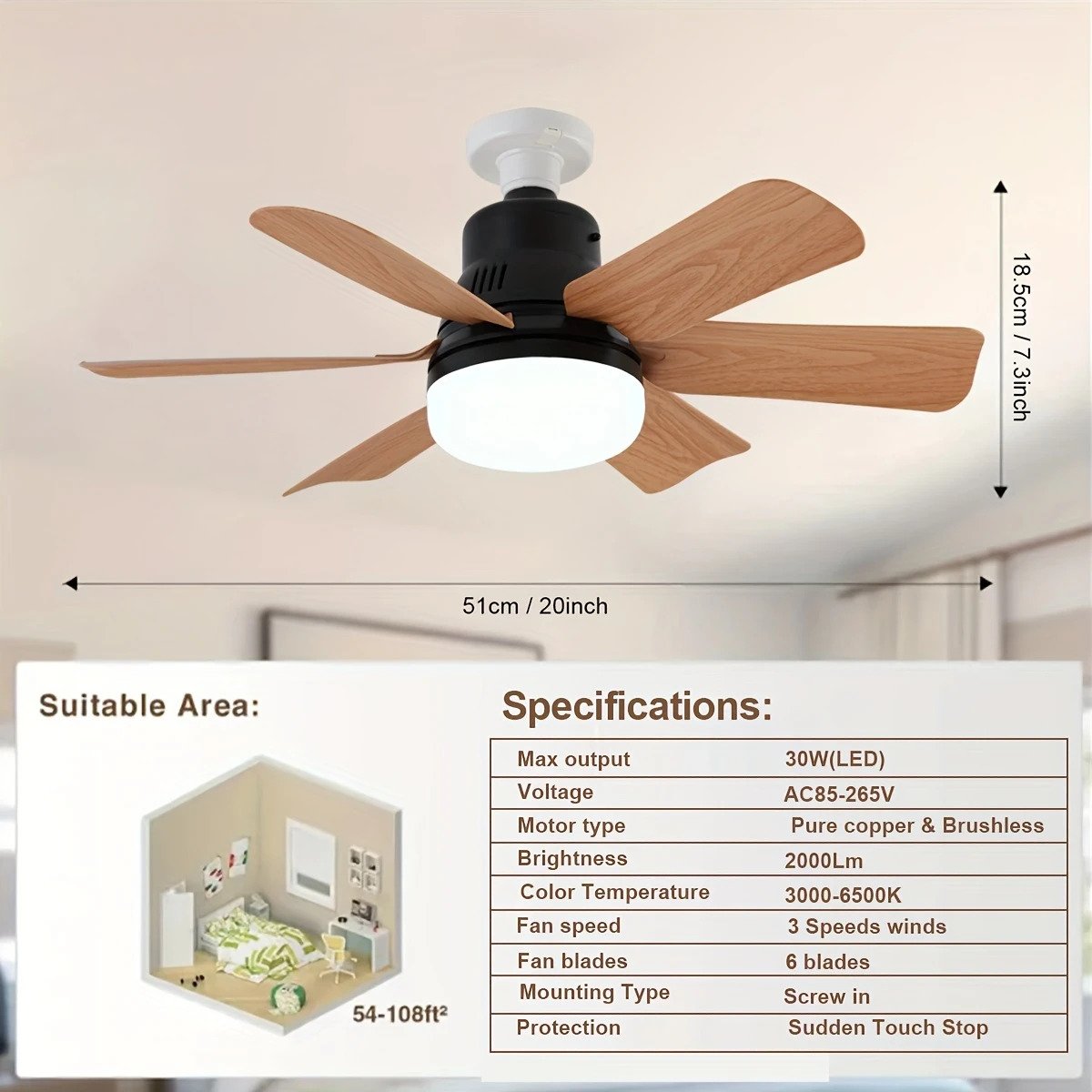 Smart Ceiling Fan with Light Remote Control1