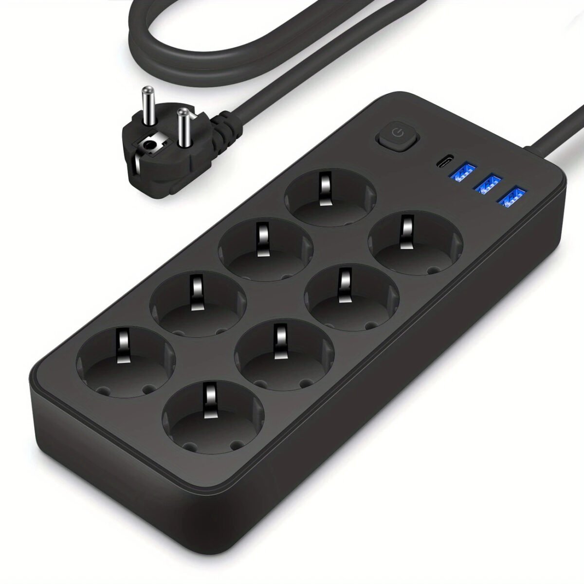 black power board and surge protector AC sockets