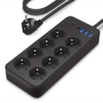black power board and surge protector AC sockets