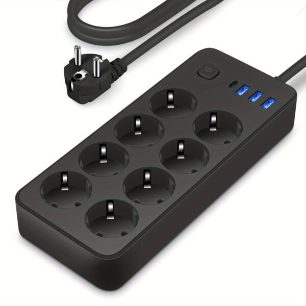black power board and surge protector AC sockets