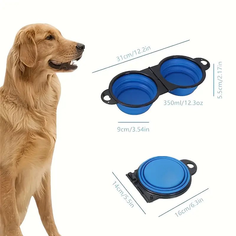 1pc Collapsible Pet Double Bowls