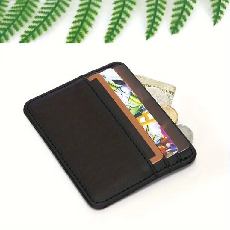 1pc Sleek Black Faux Leather Card Holder