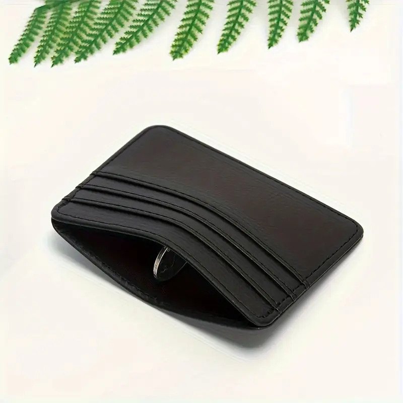 1pc Sleek Black Faux Leather Card Holder