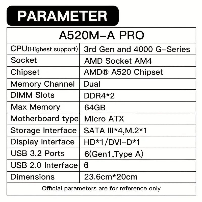 A520 Chipset AM4 Socket Motherboard