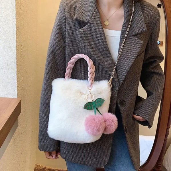 Cherry Plush Faux Fur Tote Bag