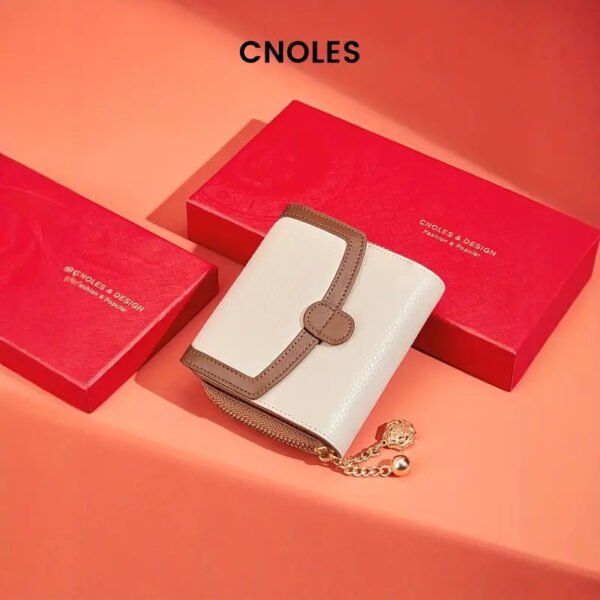 Fashionable Beige Leather Trifold Wallet