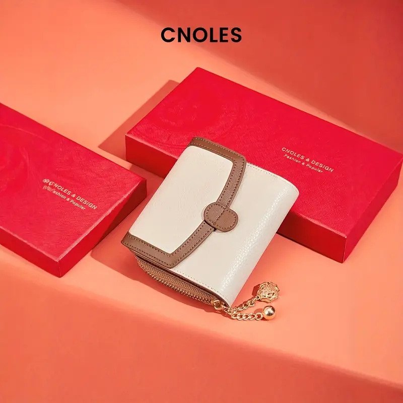 Fashionable Beige Leather Trifold Wallet
