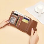 Fashionable Beige Leather Trifold Wallet