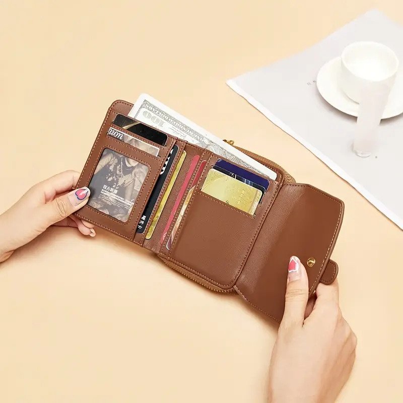 Fashionable Beige Leather Trifold Wallet